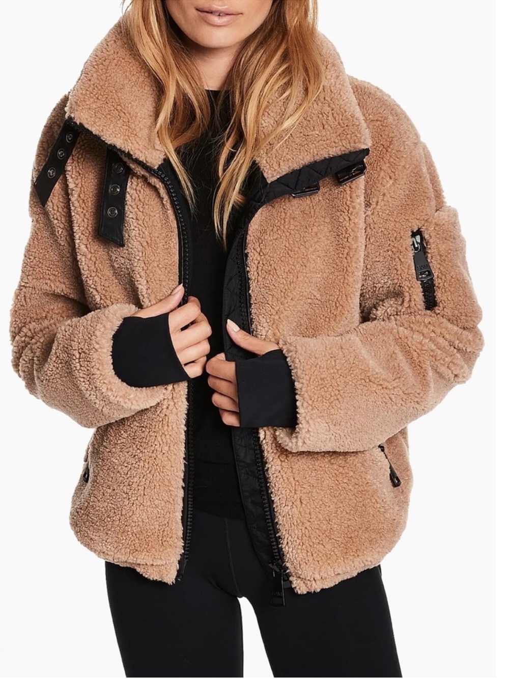 SAM. Denver Faux Shearling Leather Trim Jacket Camel Size Small M